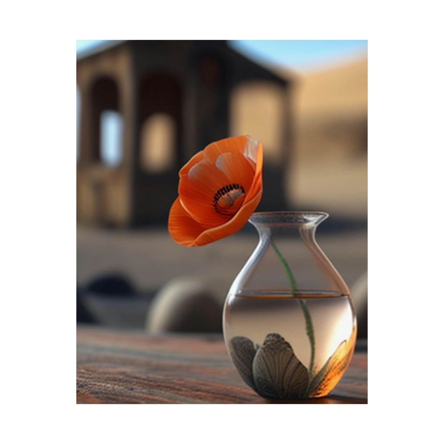 Premium Matte Vertical Posters Poppy in a Glass Vase 1