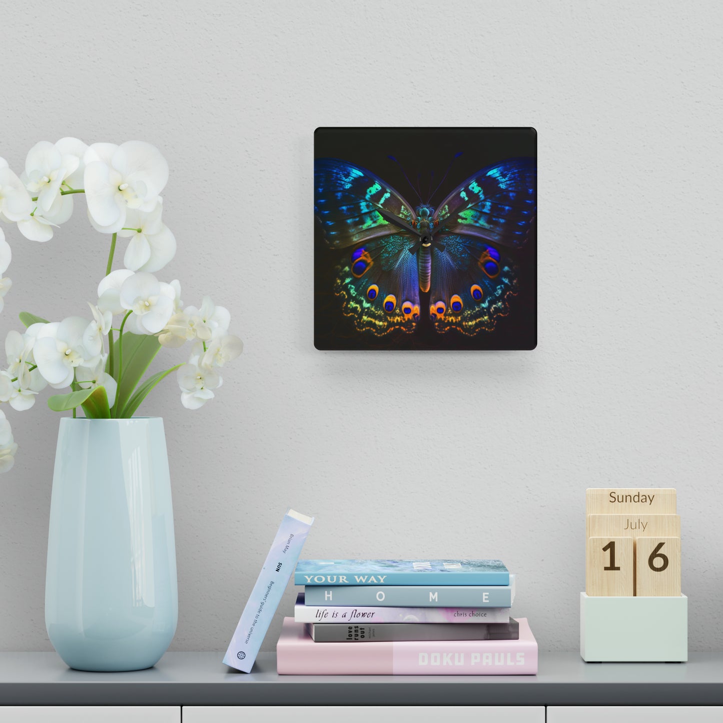 Acrylic Wall Clock Neon Hue Butterfly 3