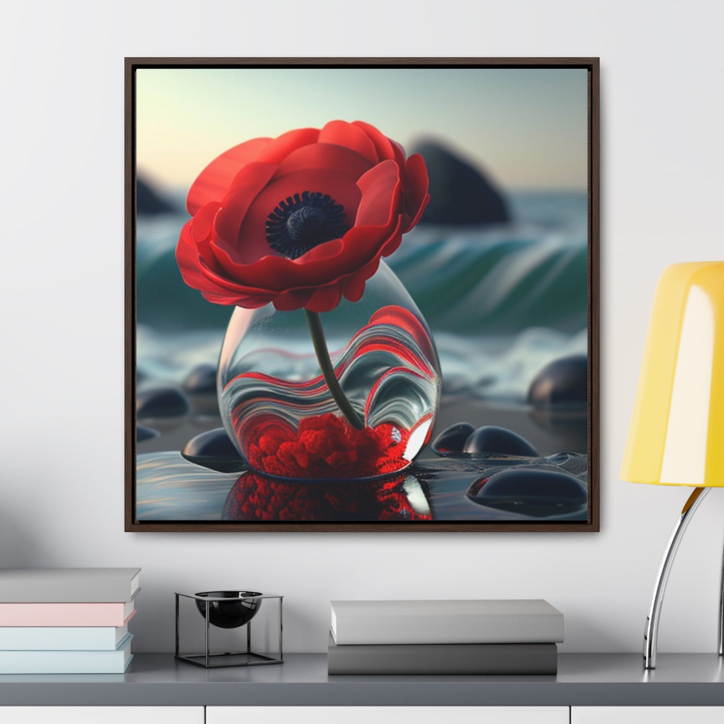 Gallery Canvas Wraps, Square Frame Red Anemone in a Vase 1
