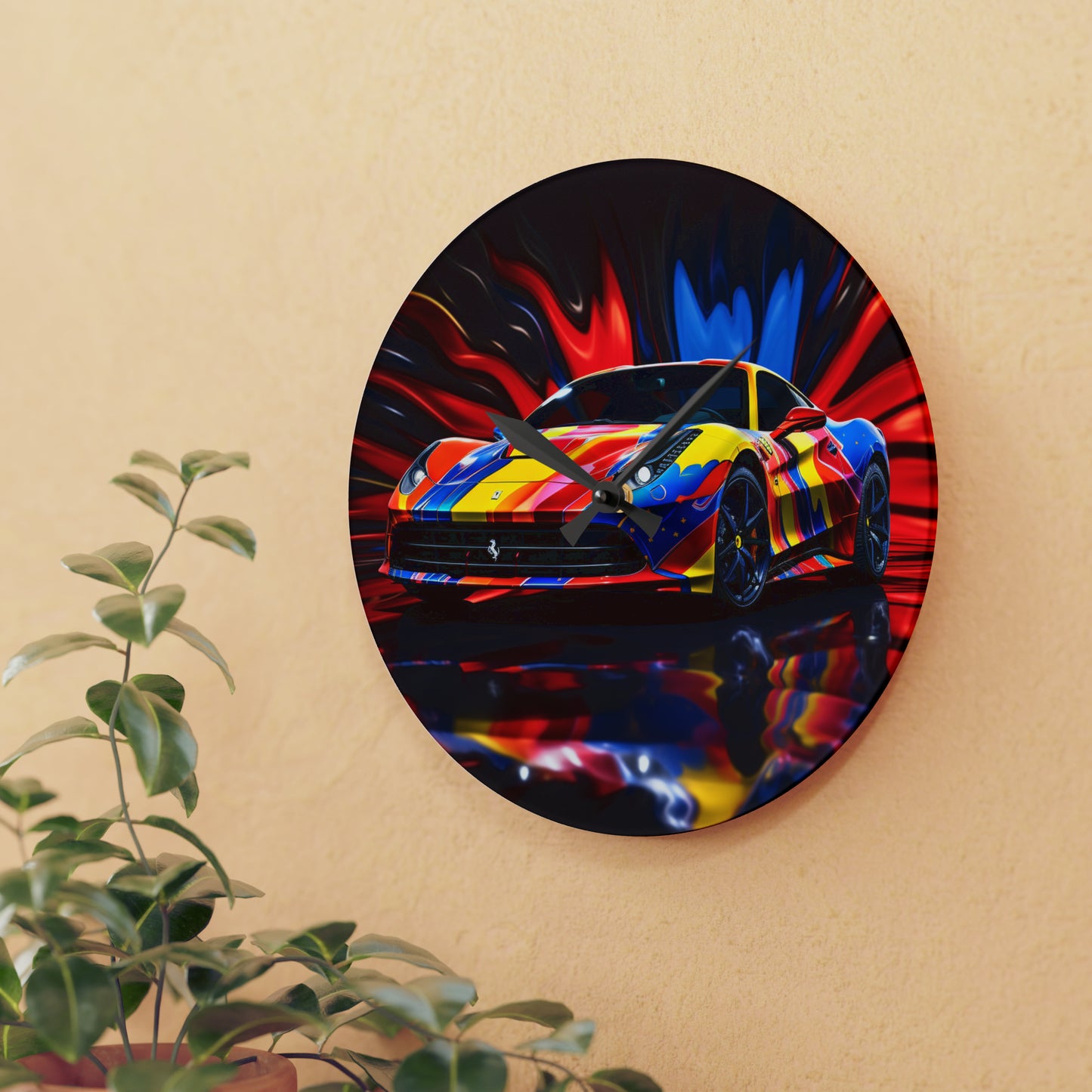 Acrylic Wall Clock Hyper Colorfull Ferrari 1