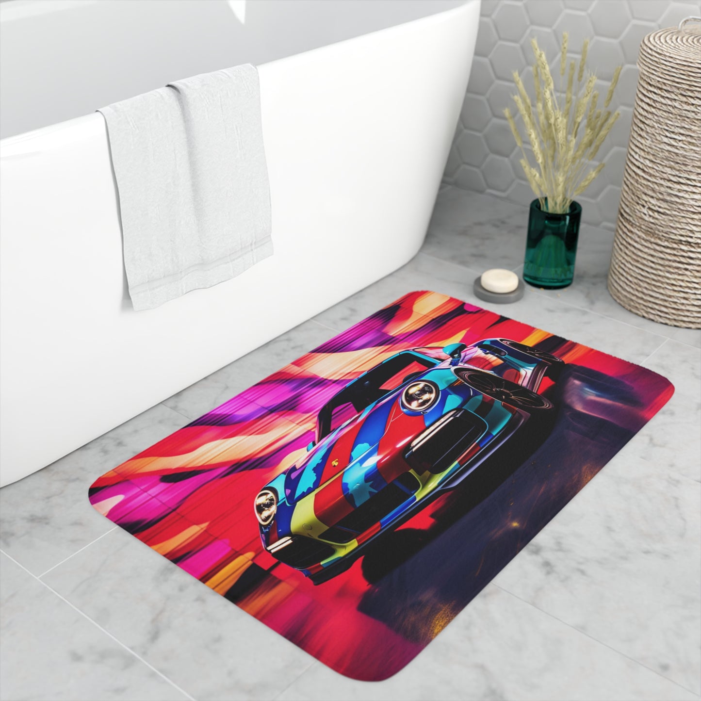 Memory Foam Bath Mat Macro American Flag Porsche 1