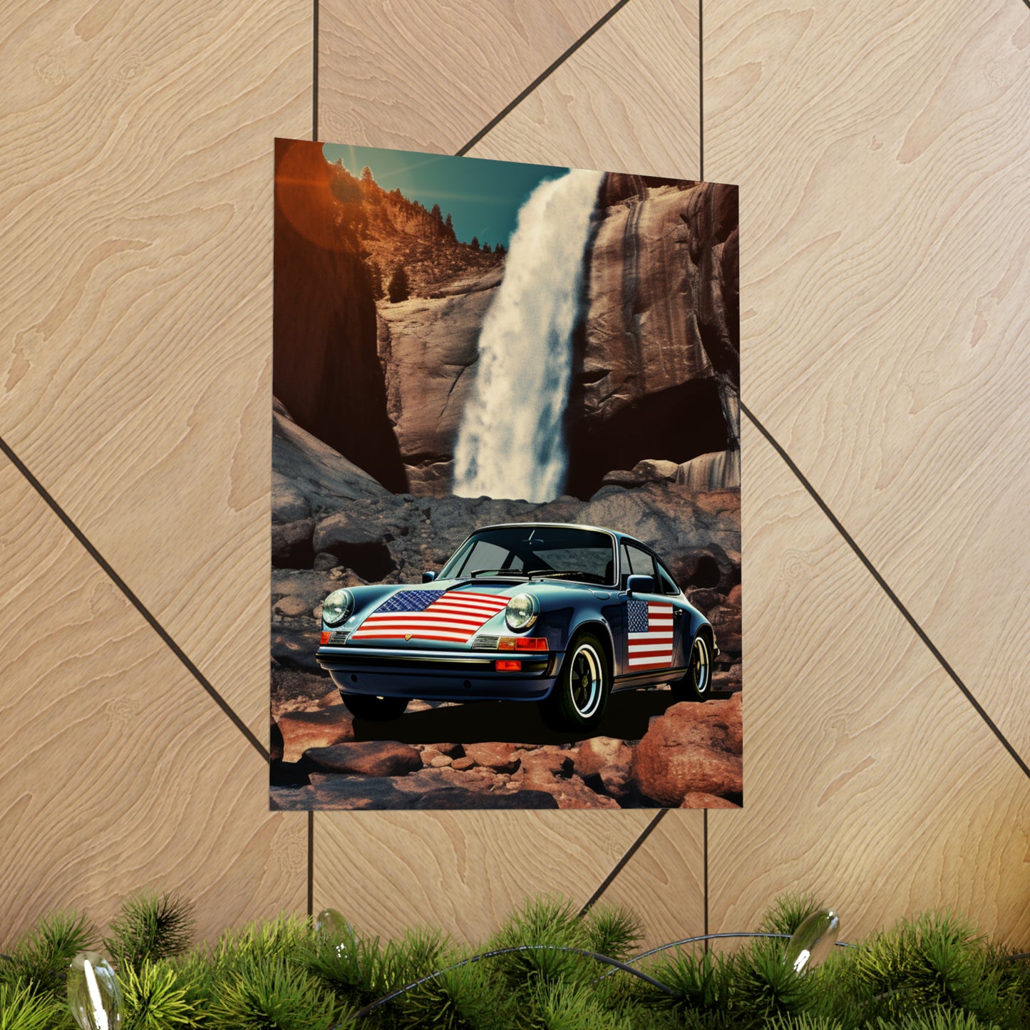 Premium Matte Vertical Posters American Flag Porsche Abstract 2