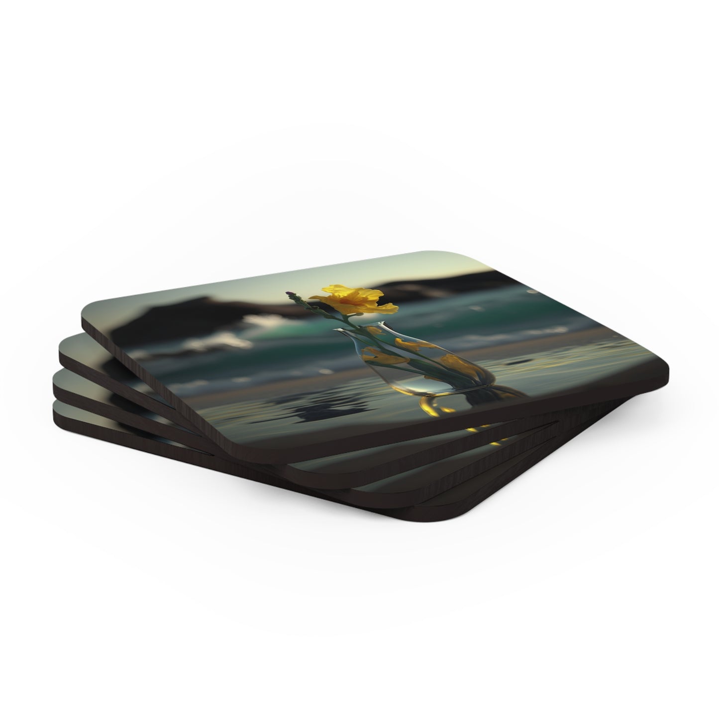 Corkwood Coaster Set Yellow Gladiolus glass 2