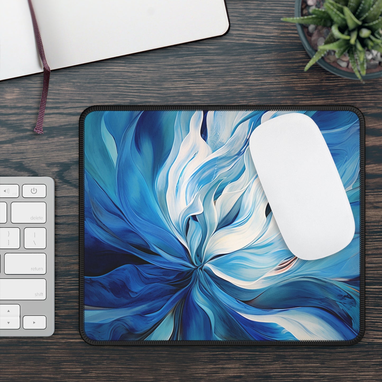 Gaming Mouse Pad  Blue Tluip Abstract 1