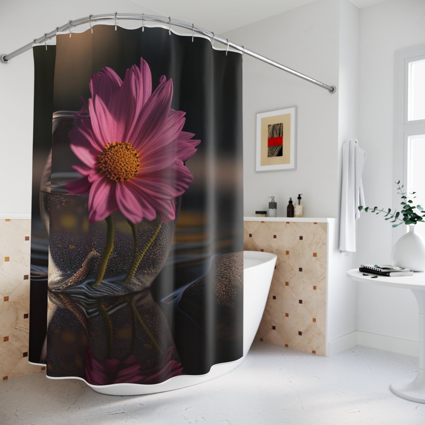 Polyester Shower Curtain Pink Daisy 4