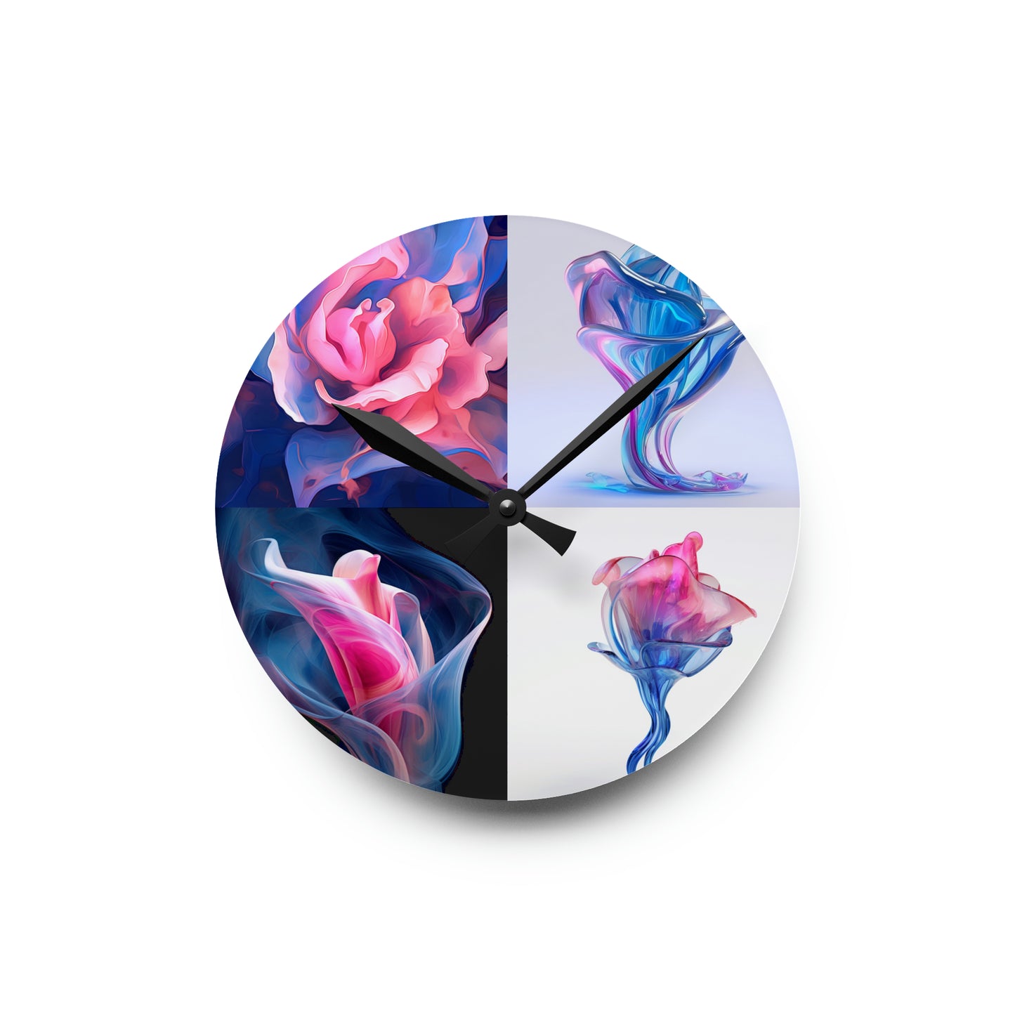 Acrylic Wall Clock Pink & Blue Tulip Rose 5