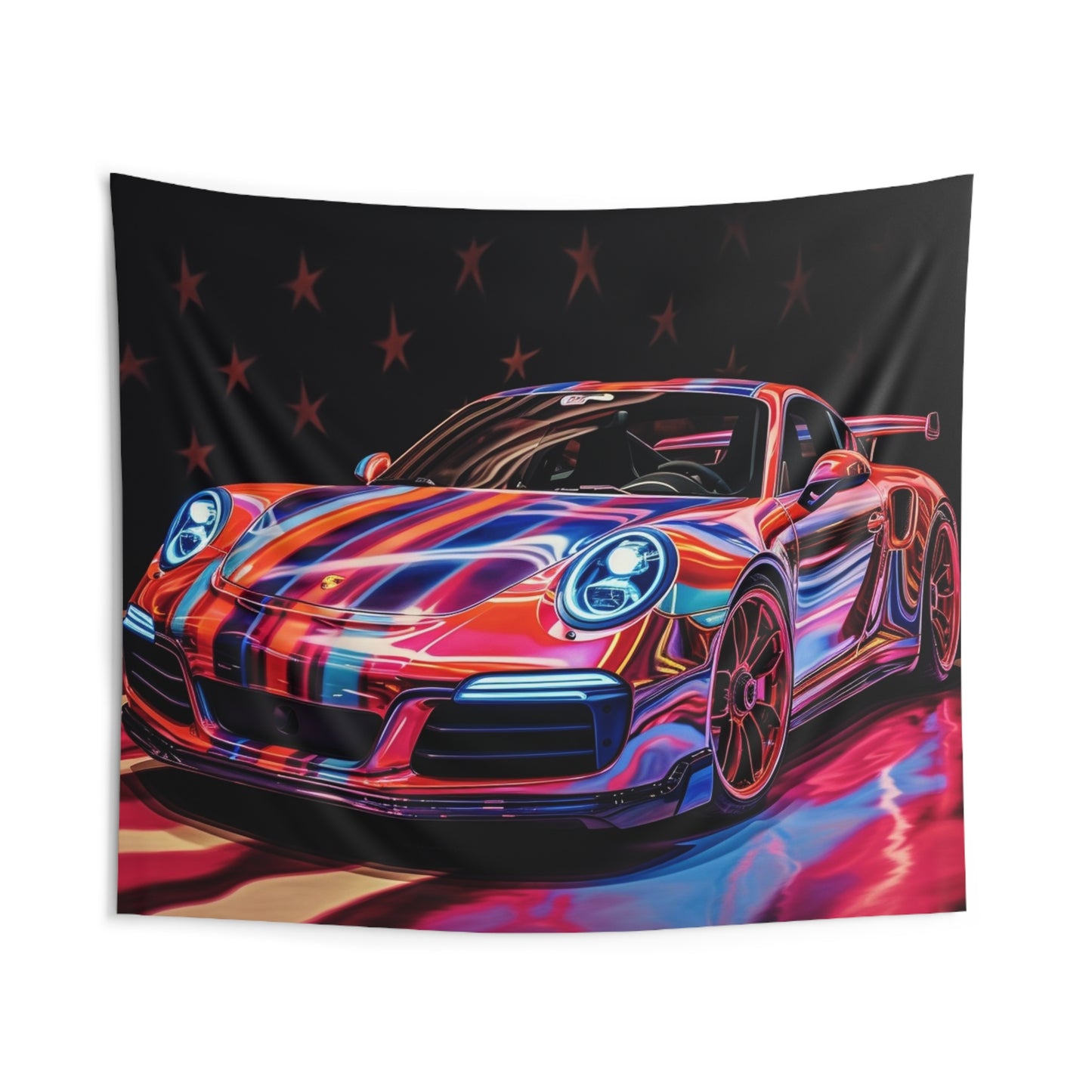 Indoor Wall Tapestries American Flag Colored Porsche 3