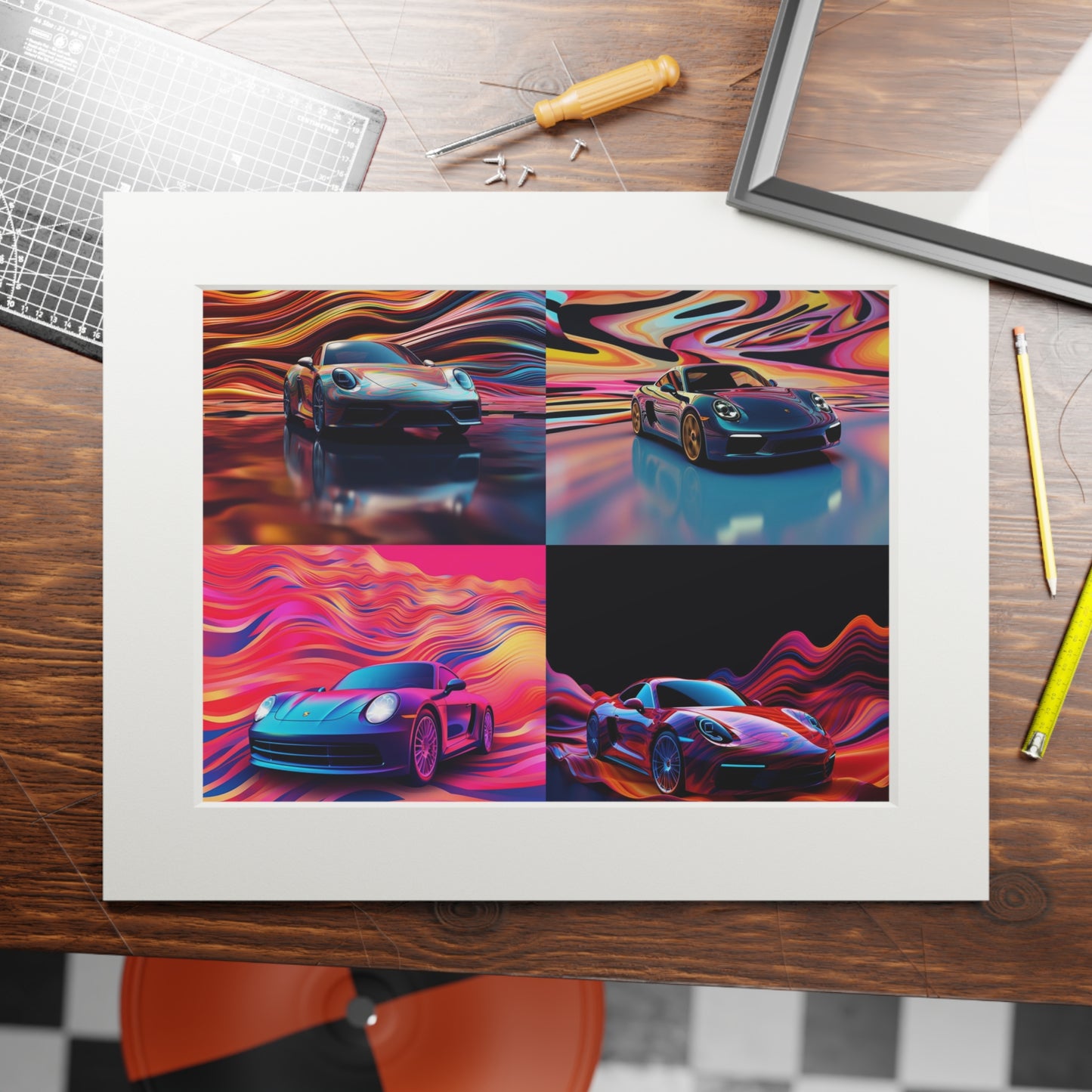 Fine Art Prints (Passepartout Paper Frame) Porsche Water Fusion 5