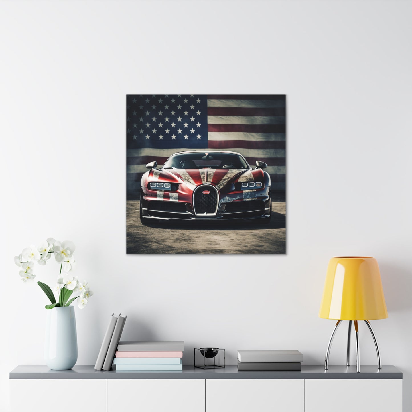 Canvas Gallery Wraps American Flag Background Bugatti 3