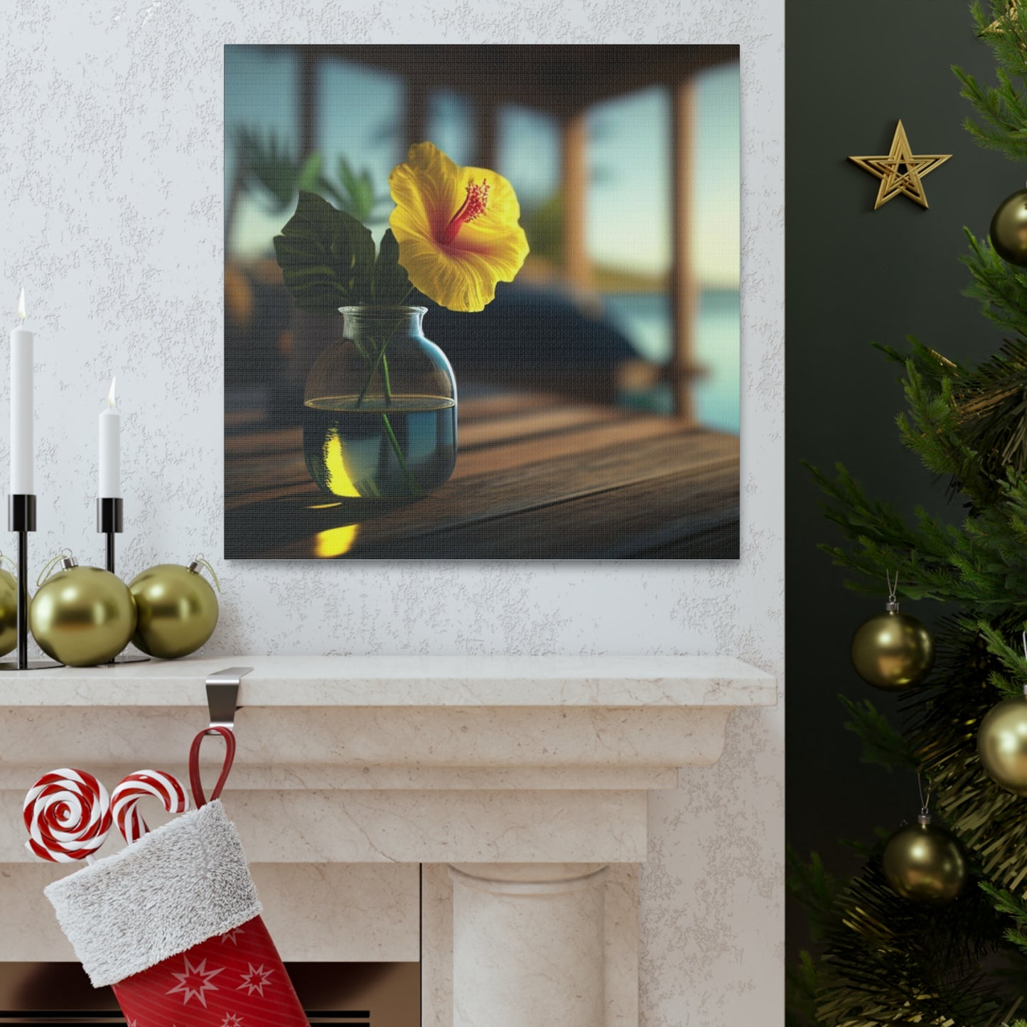 Canvas Gallery Wraps Yellow Hibiscus Wood 2