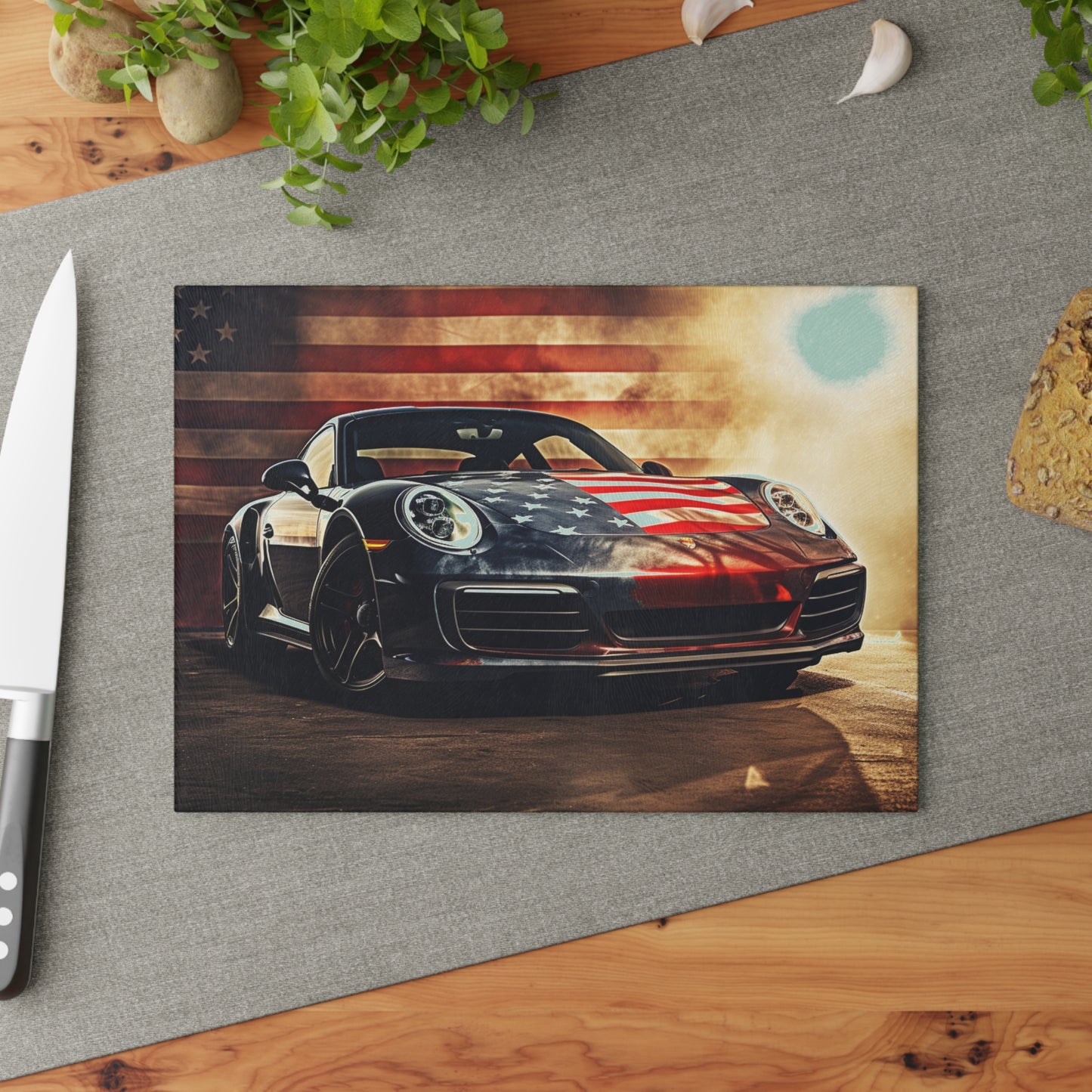 Glass Cutting Board Abstract American Flag Background Porsche 1