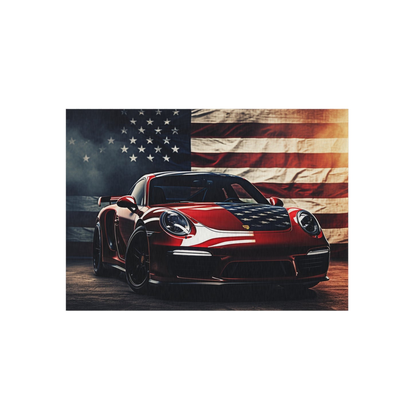 Outdoor Rug  American Flag Background Porsche 2