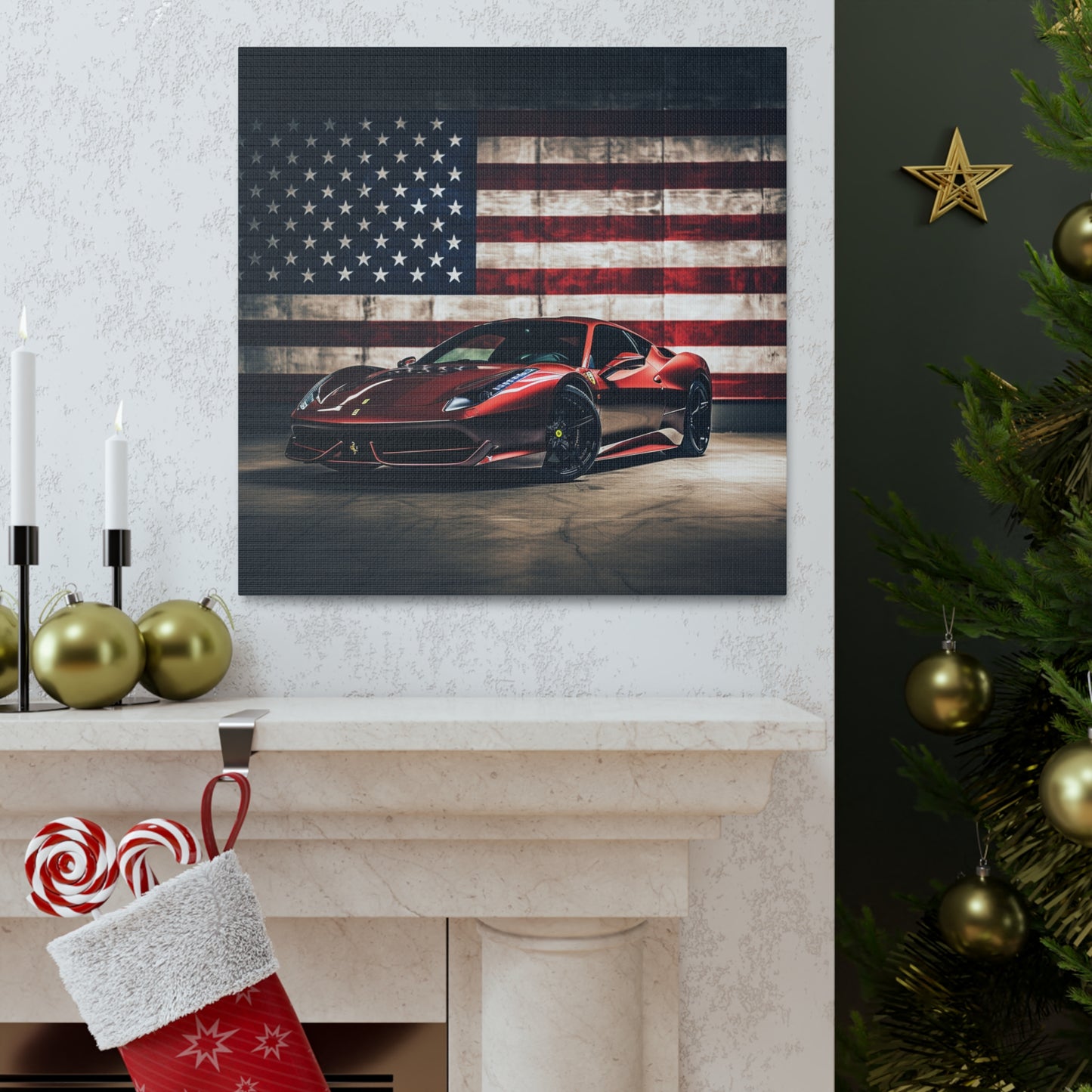 Canvas Gallery Wraps American Flag Background Ferrari 4