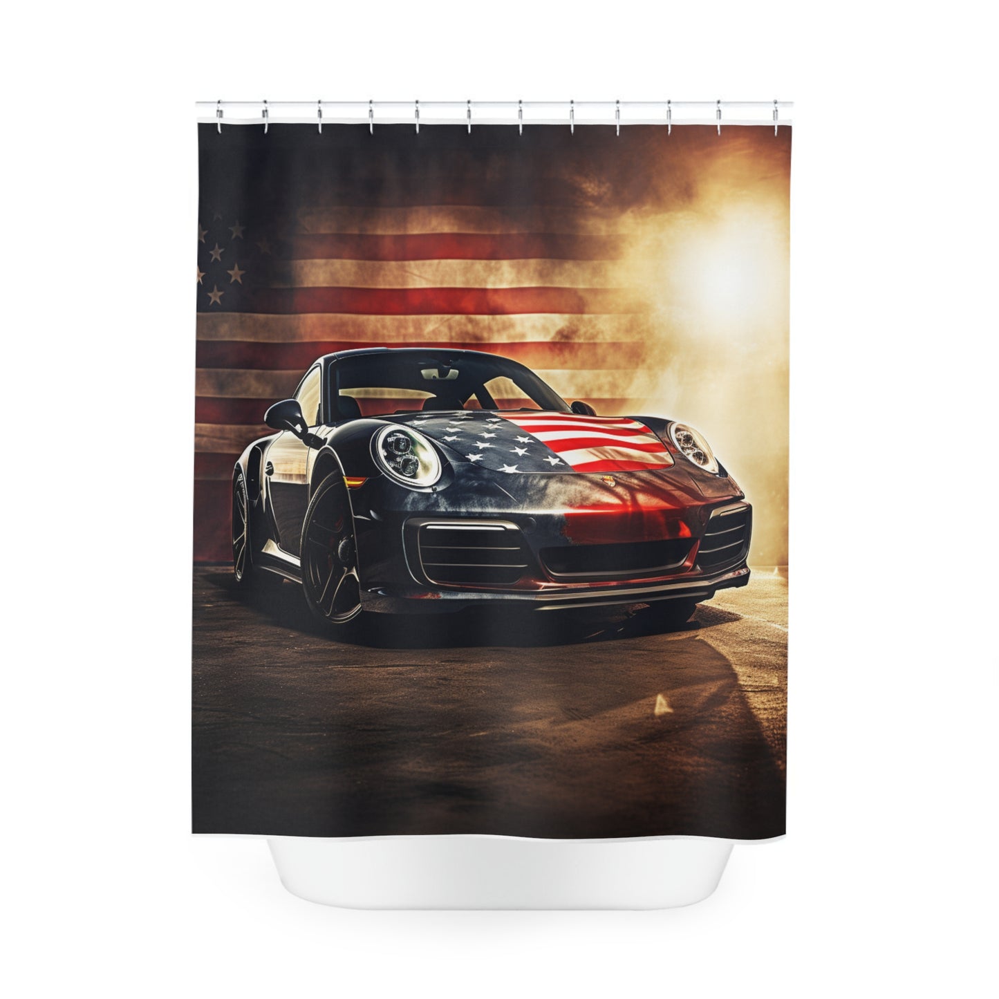 Polyester Shower Curtain Abstract American Flag Background Porsche 1