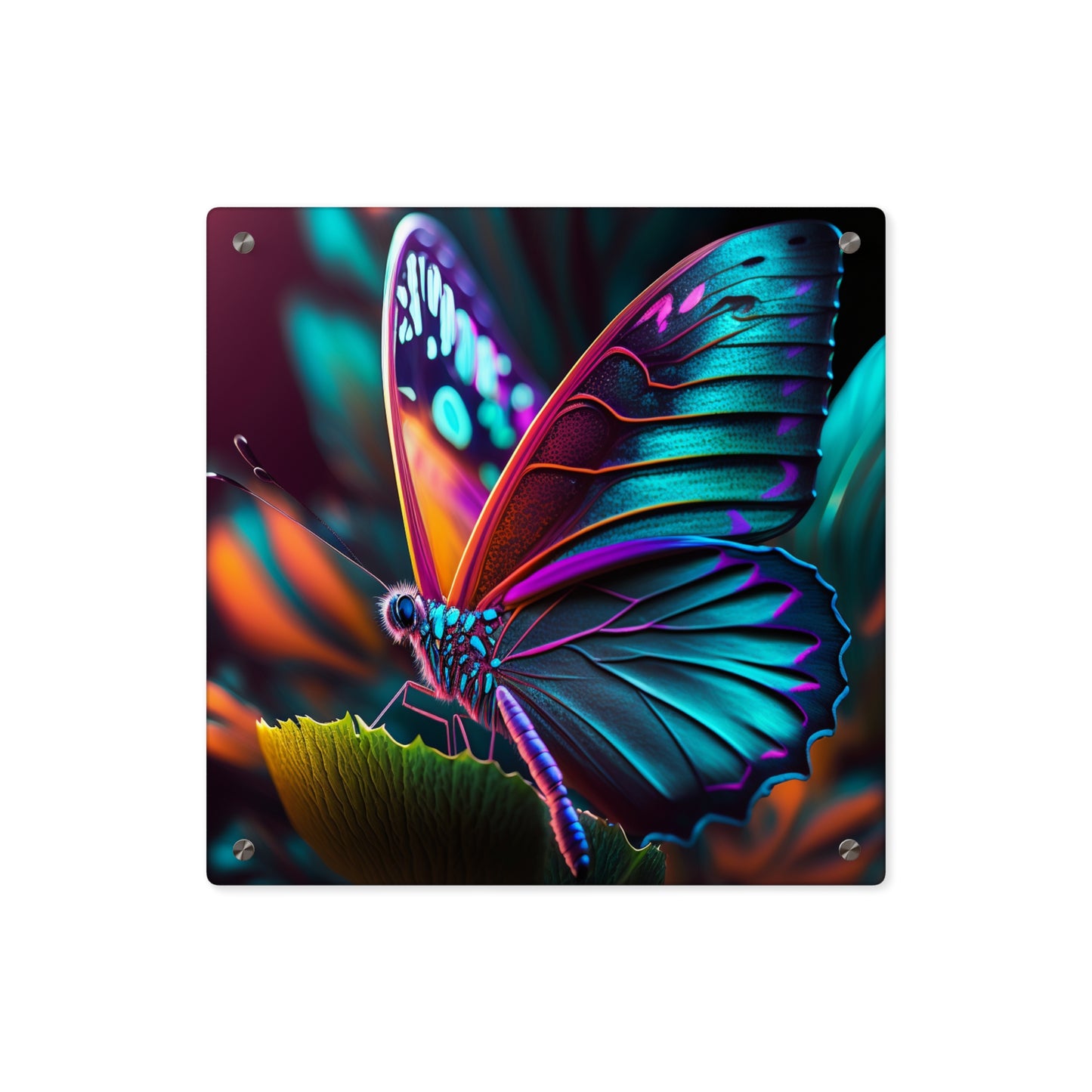 Acrylic Wall Art Panels Neon Butterfly Macro 1