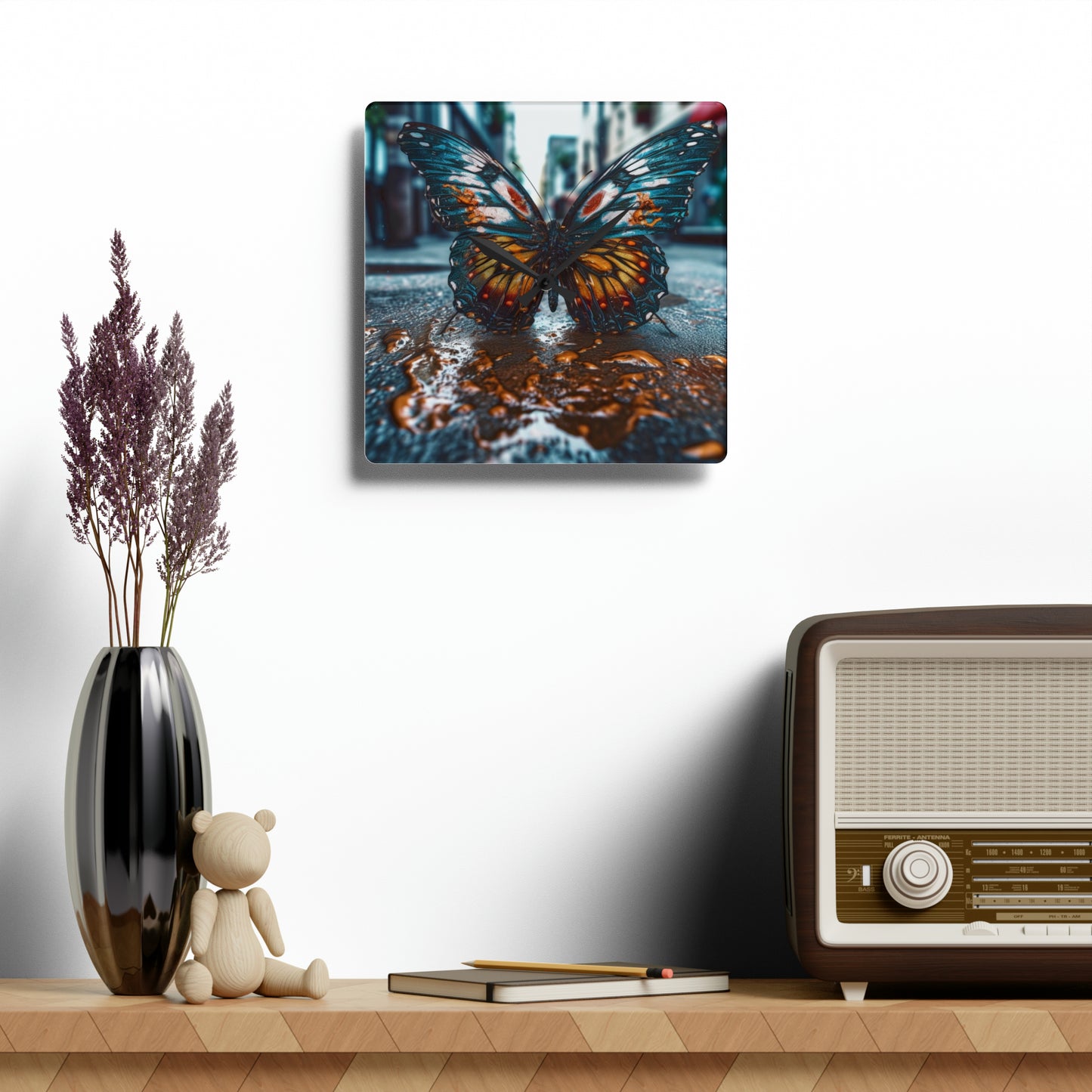 Acrylic Wall Clock Water Butterfly Street 3