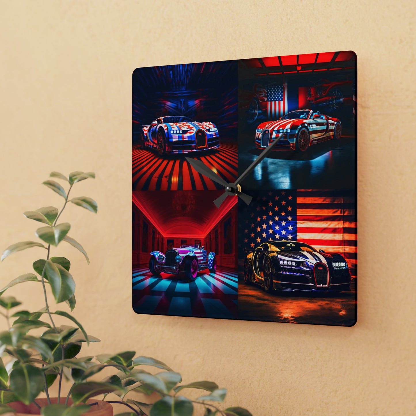 Acrylic Wall Clock Macro Bugatti American Flag 5