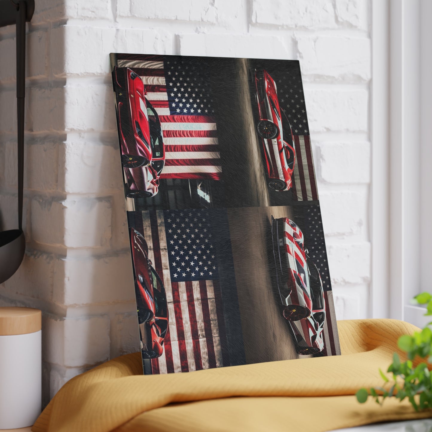 Glass Cutting Board American Flag Background Ferrari 5