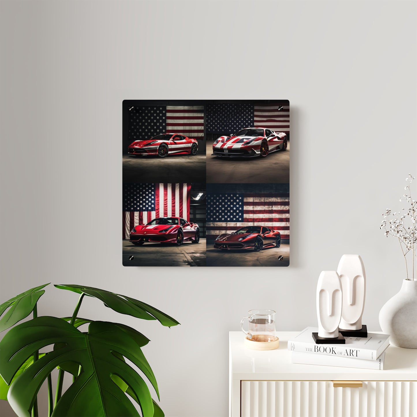 Acrylic Wall Art Panels American Flag Background Ferrari 5