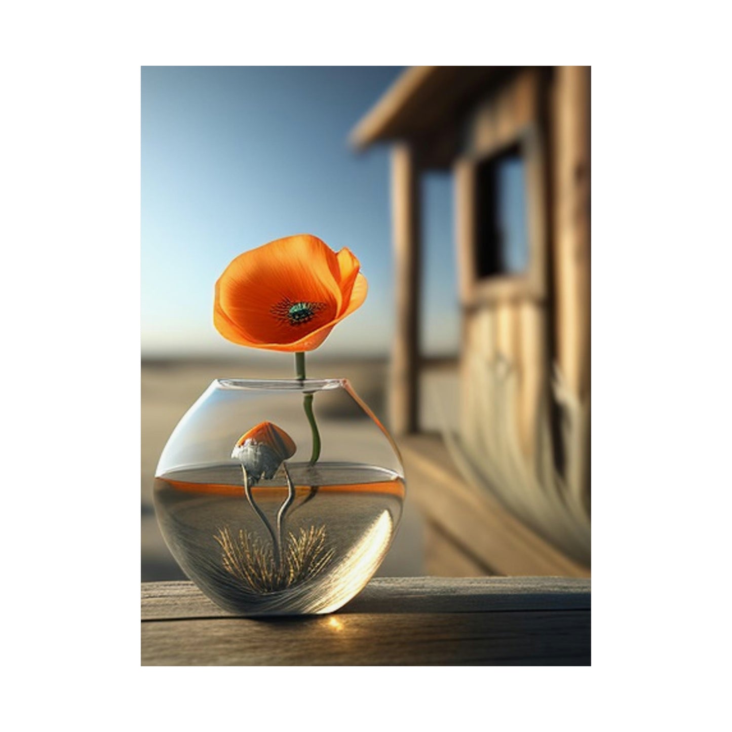 Premium Matte Vertical Posters Orange Poppy in a Vase 1