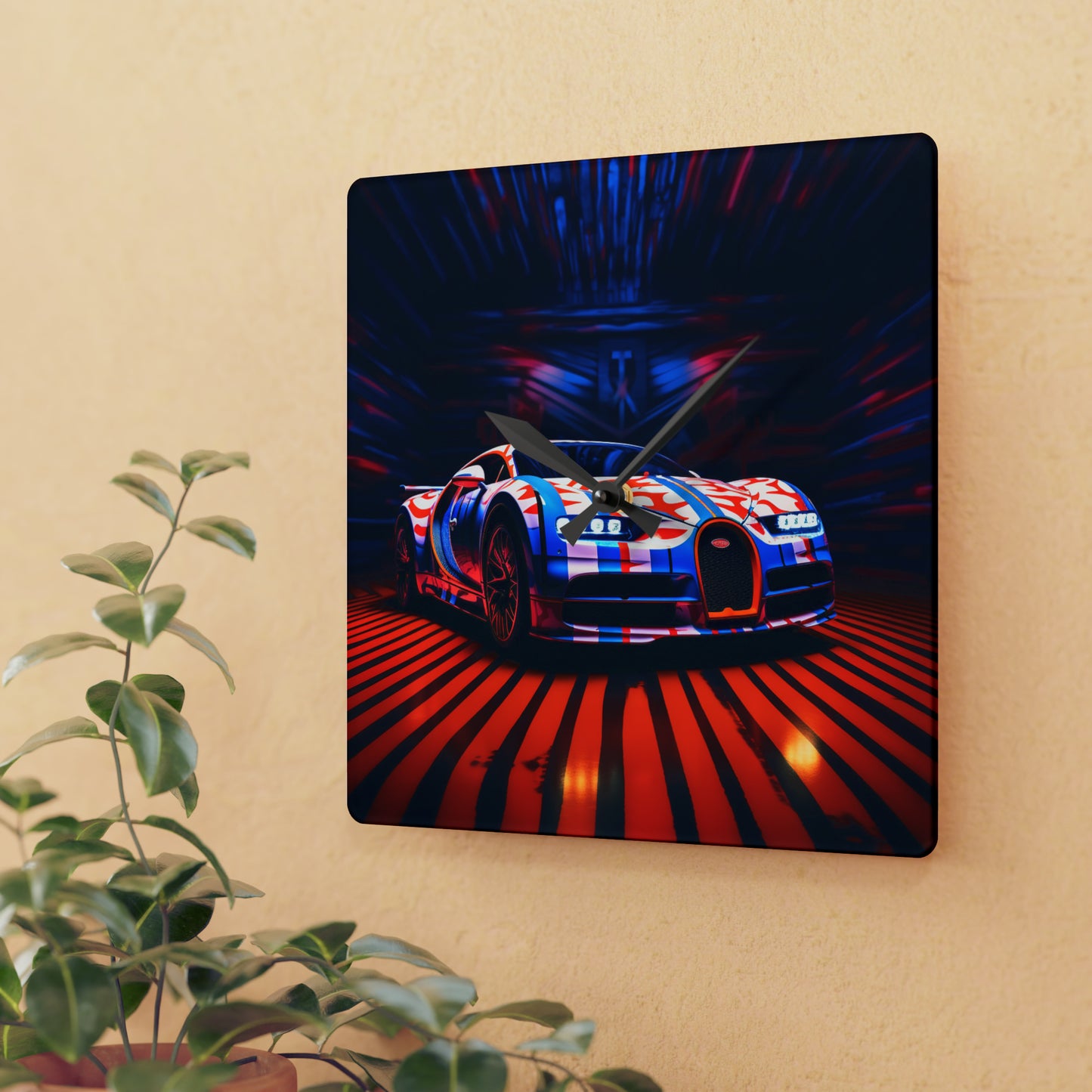 Acrylic Wall Clock Macro Bugatti American Flag 1