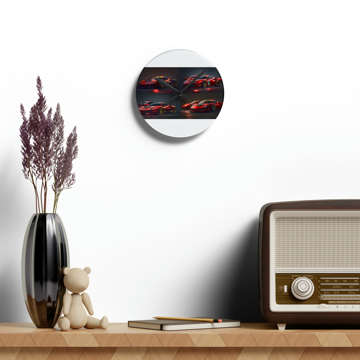 Acrylic Wall Clock Ferrari Red 5