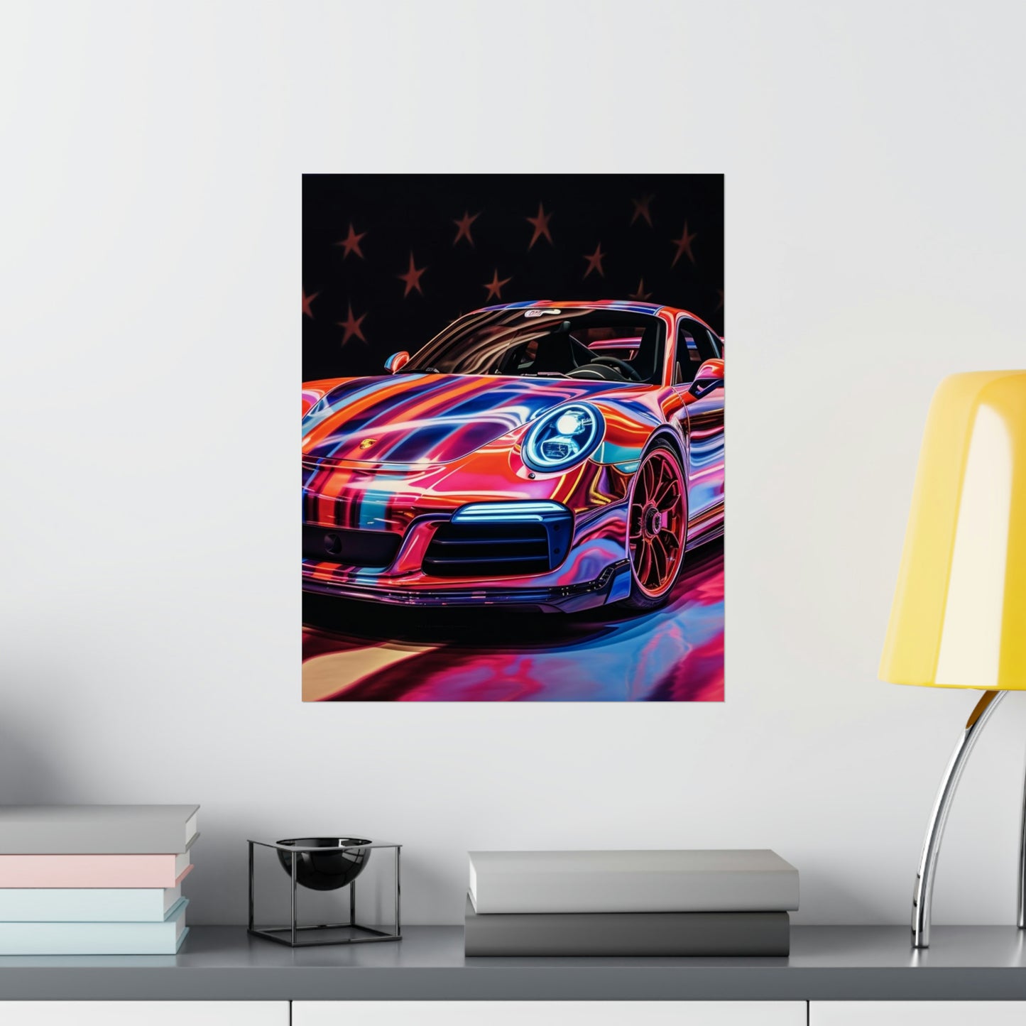 Premium Matte Vertical Posters American Flag Colored Porsche 3