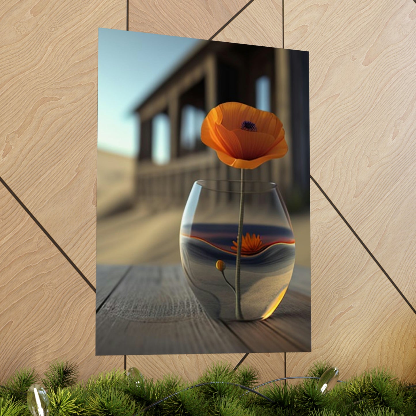 Premium Matte Vertical Posters Poppy in a Glass Vase 4