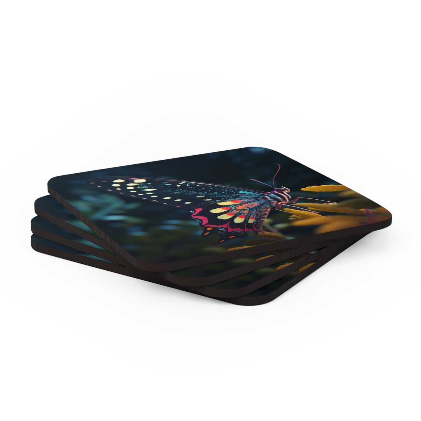 Corkwood Coaster Set Hyper Colorful Butterfly Macro 2