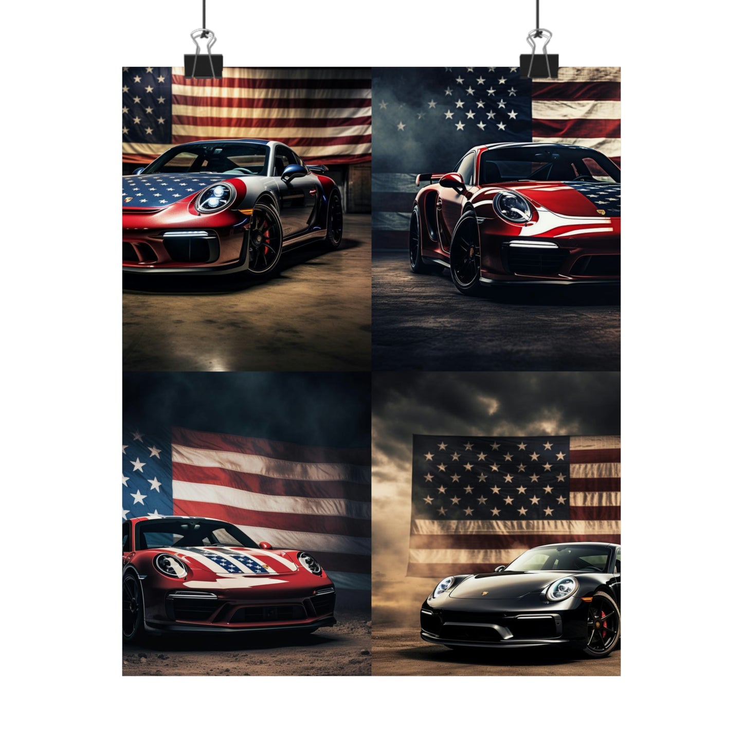 Premium Matte Vertical Posters American Flag Background Porsche 5