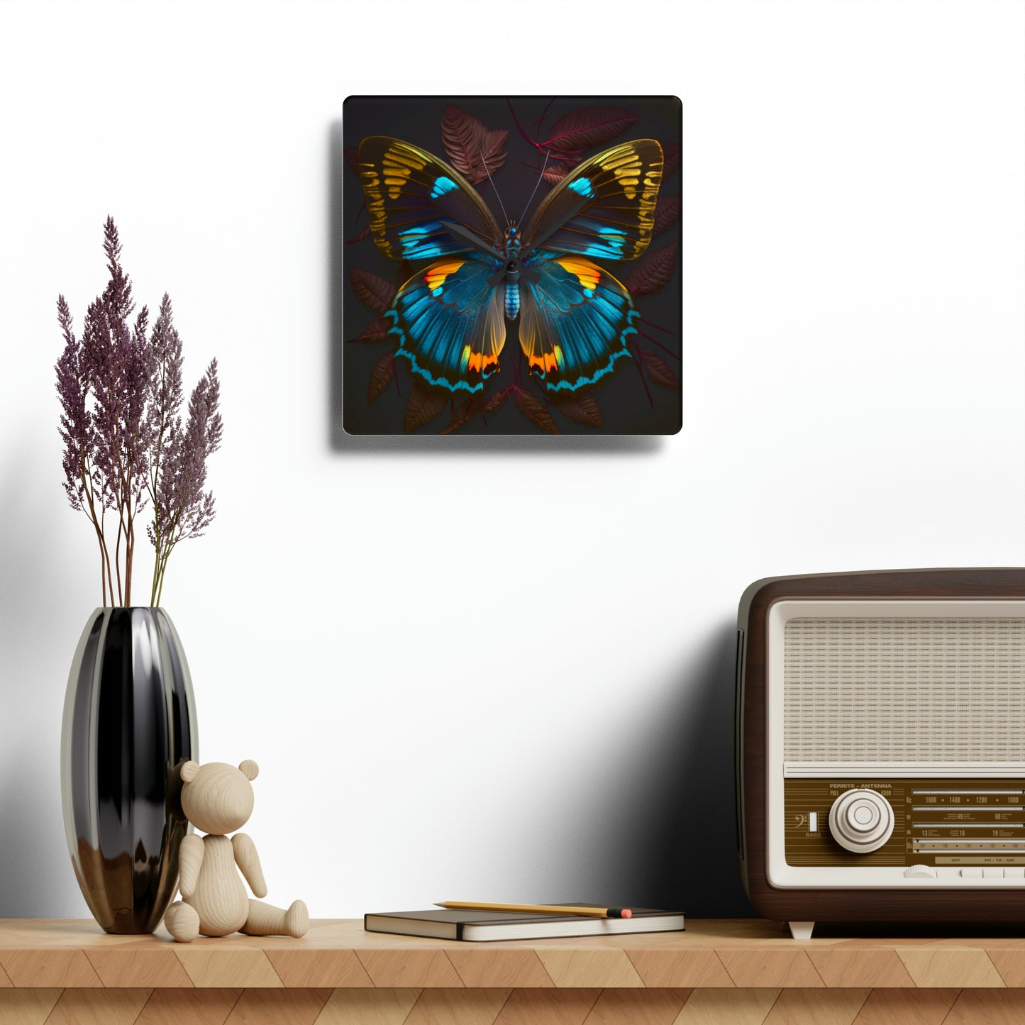 Acrylic Wall Clock Neon Butterfly Flair 1