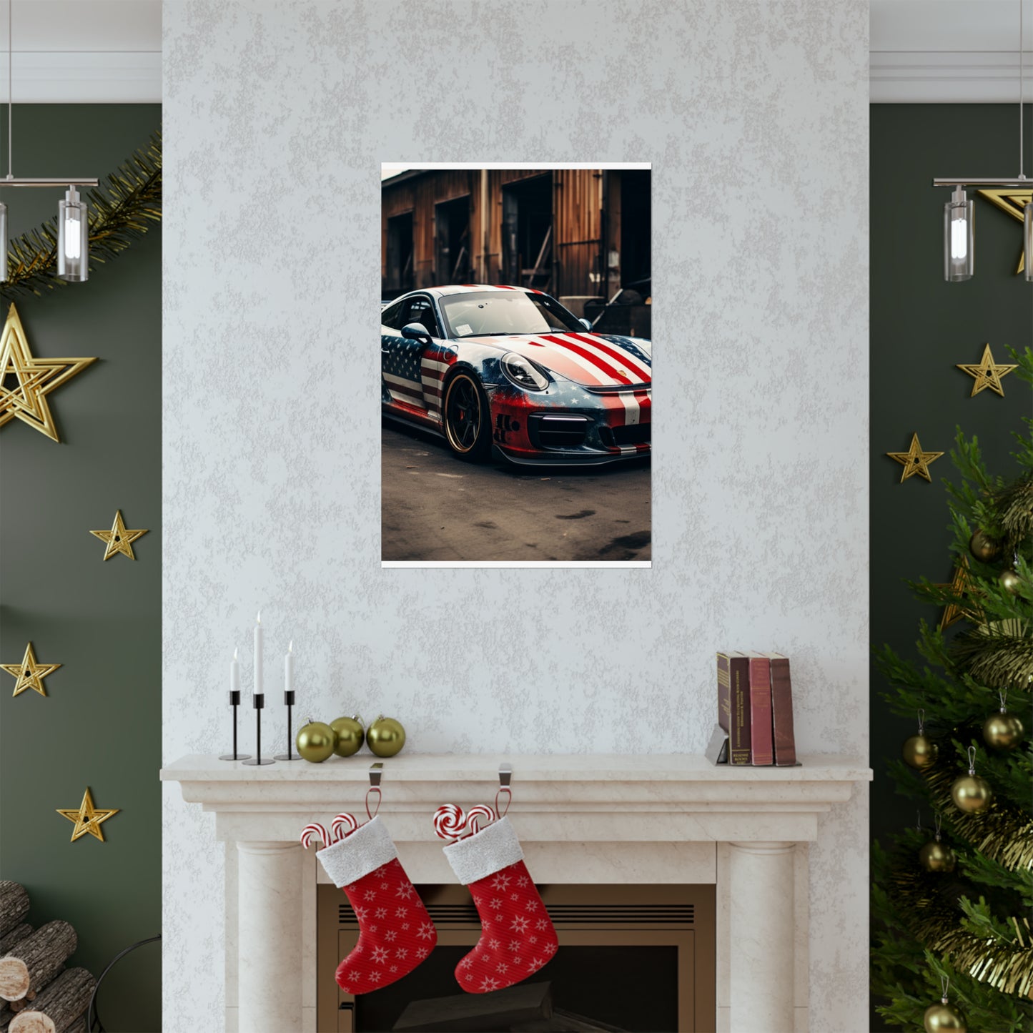 Premium Matte Vertical Posters American Flag Porsche 3