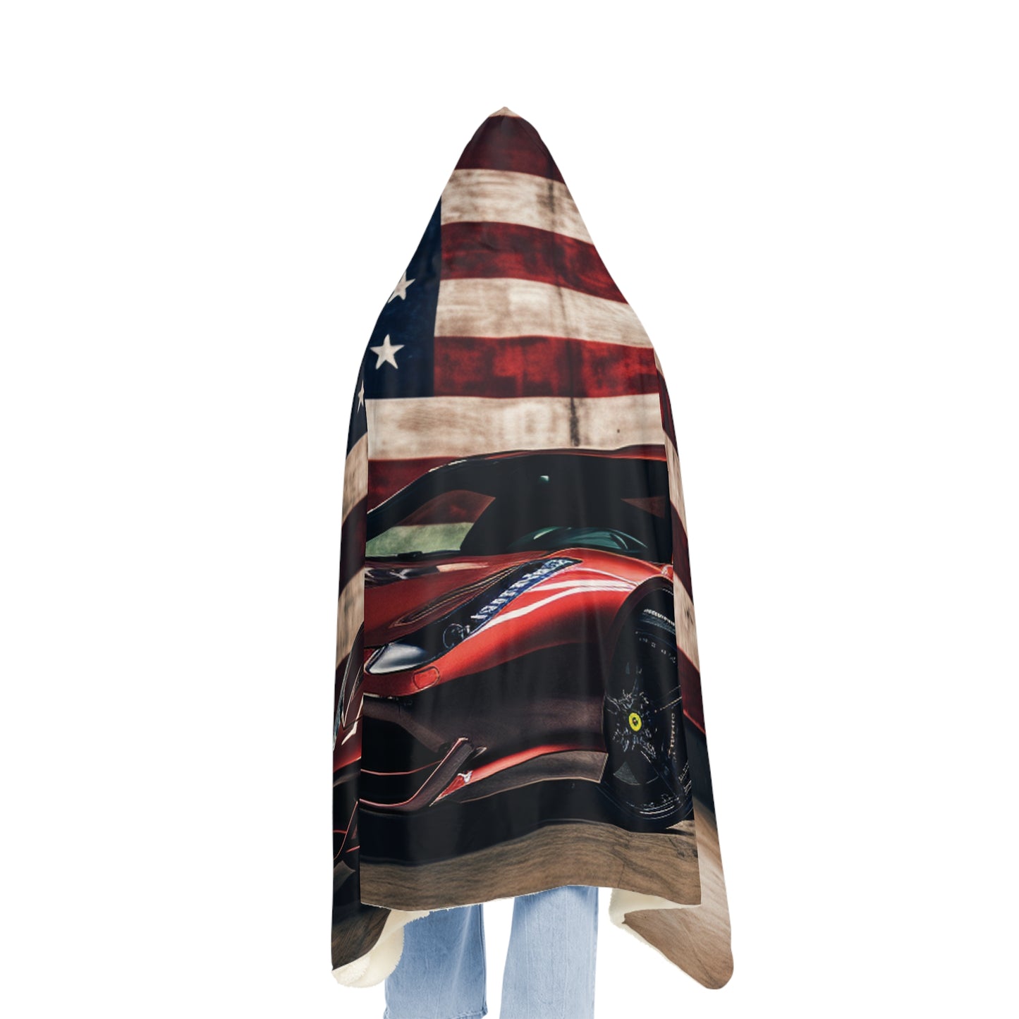 Snuggle Hooded Blanket American Flag Background Ferrari 4