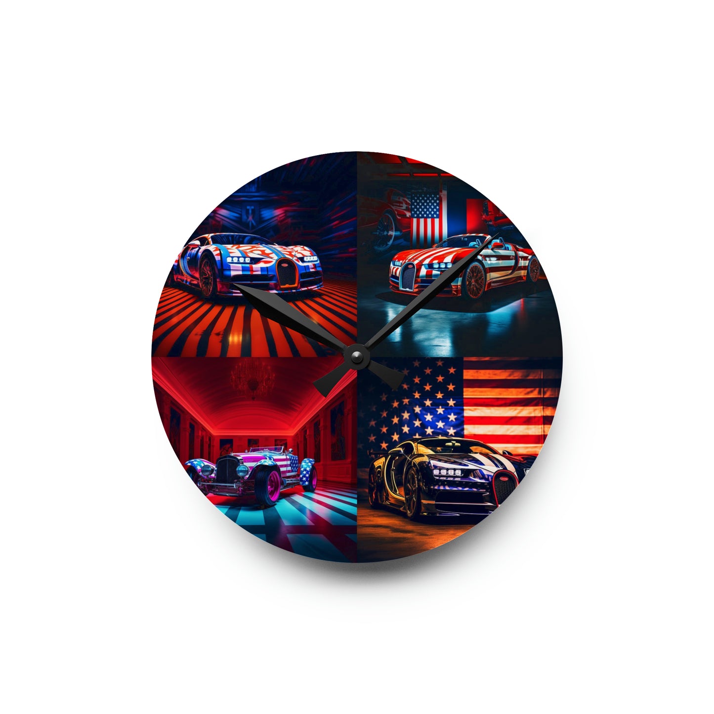 Acrylic Wall Clock Macro Bugatti American Flag 5