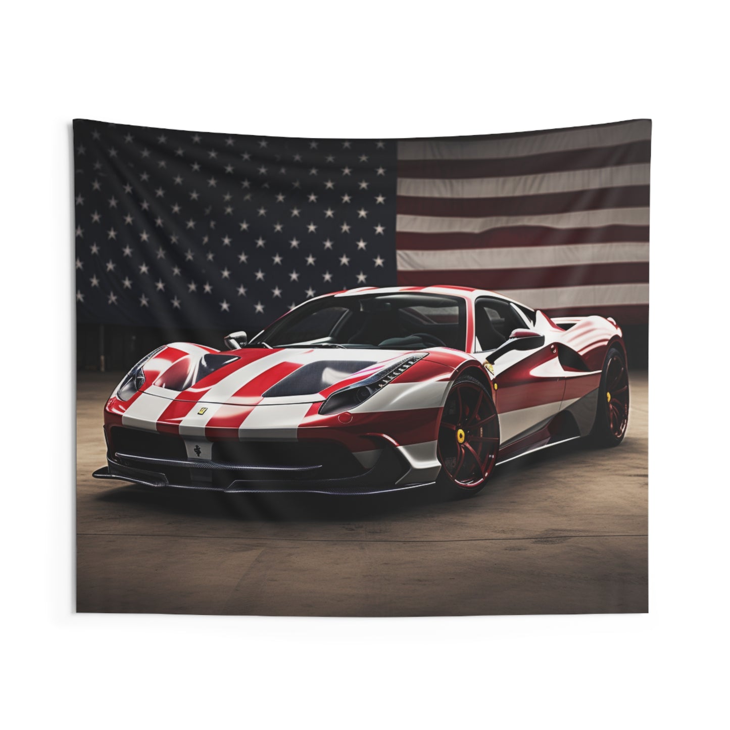Indoor Wall Tapestries American Flag Background Ferrari 2