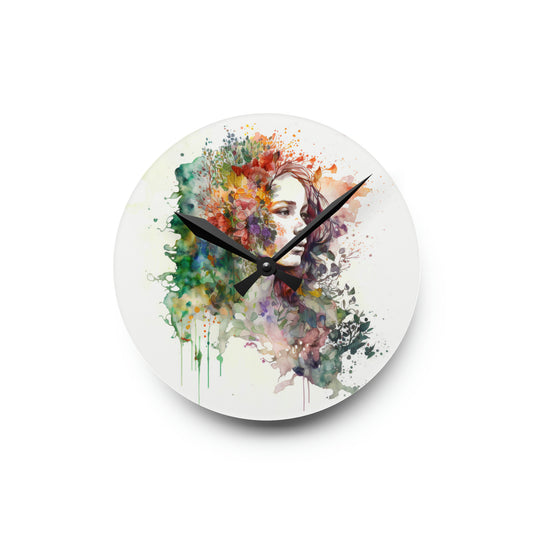 Acrylic Wall Clock Mother Nature Bright Spring Colors Realistic Watercolor 3