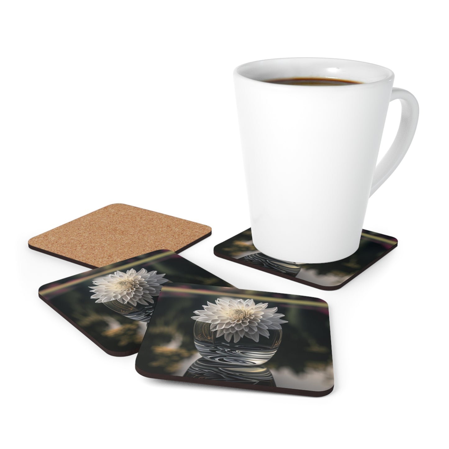 Corkwood Coaster Set White Dahlia 2