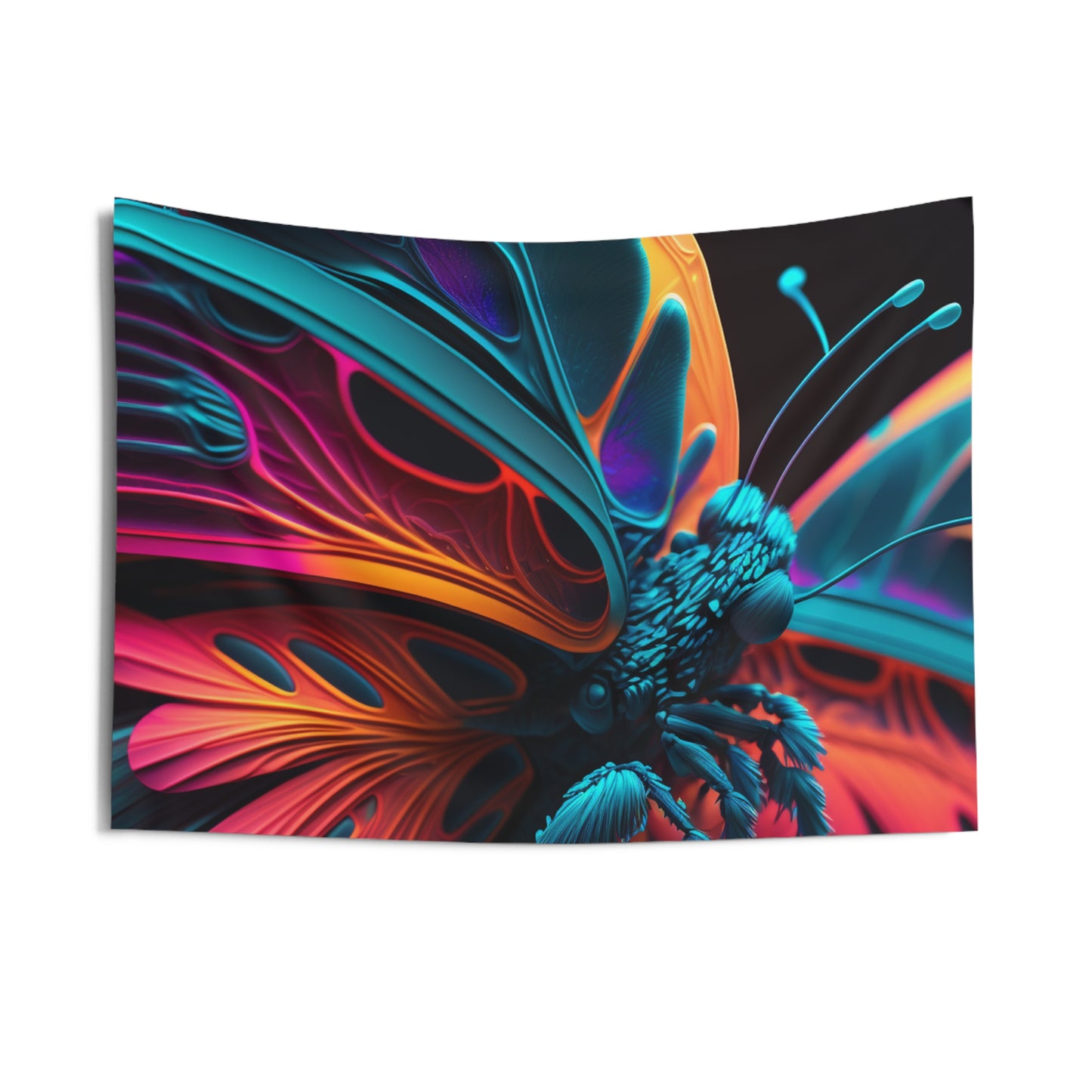 Indoor Wall Tapestries Neon Butterfly Macro 4