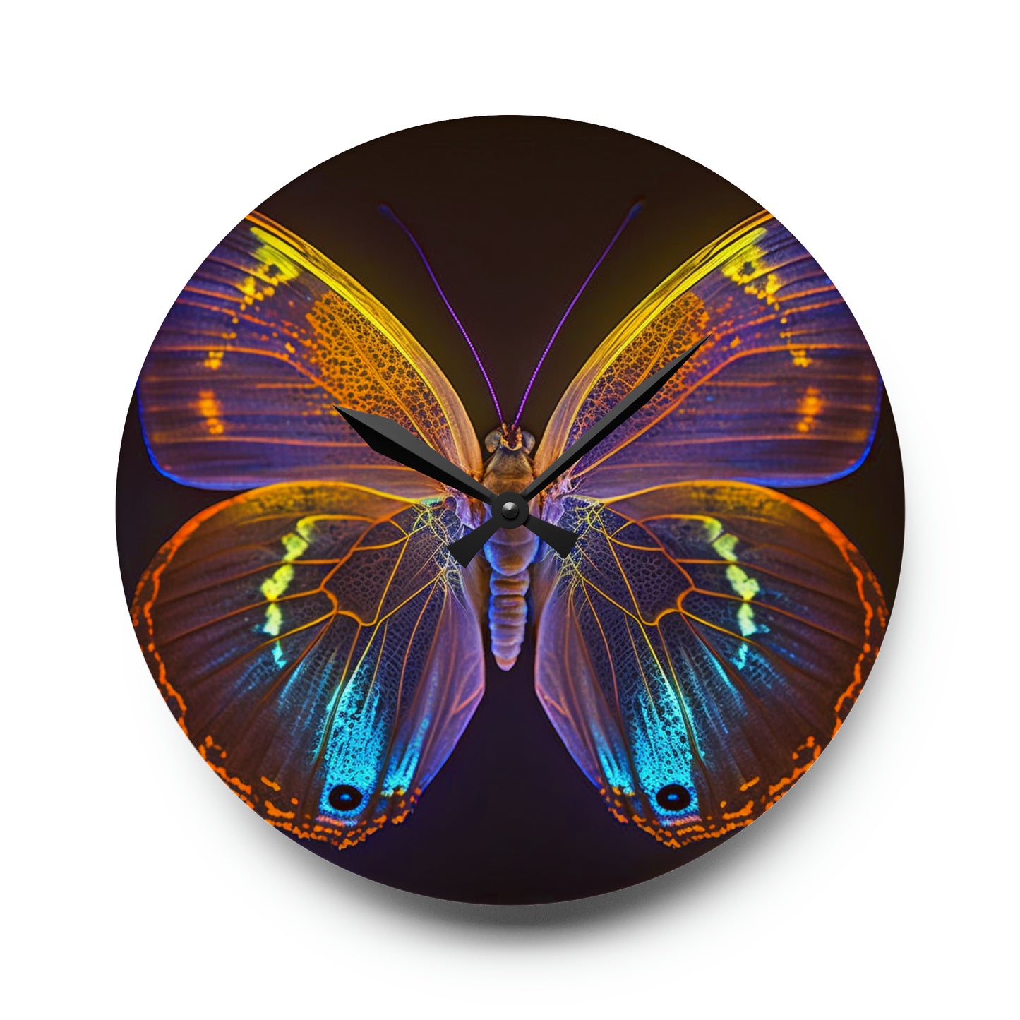 Acrylic Wall Clock Neon Butterfly Flair 2