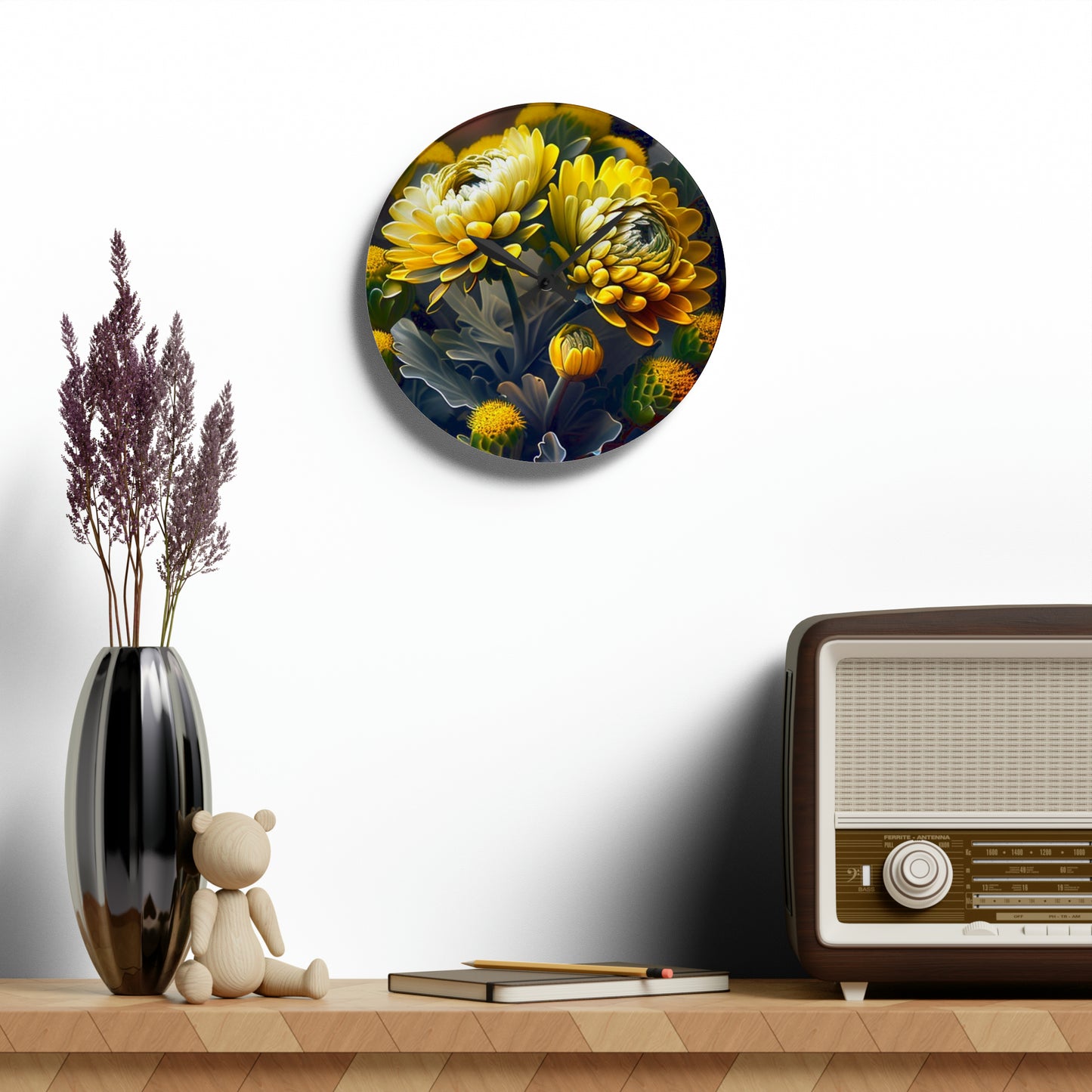 Acrylic Wall Clock Yellow Hermosas Flores Amarillas 2