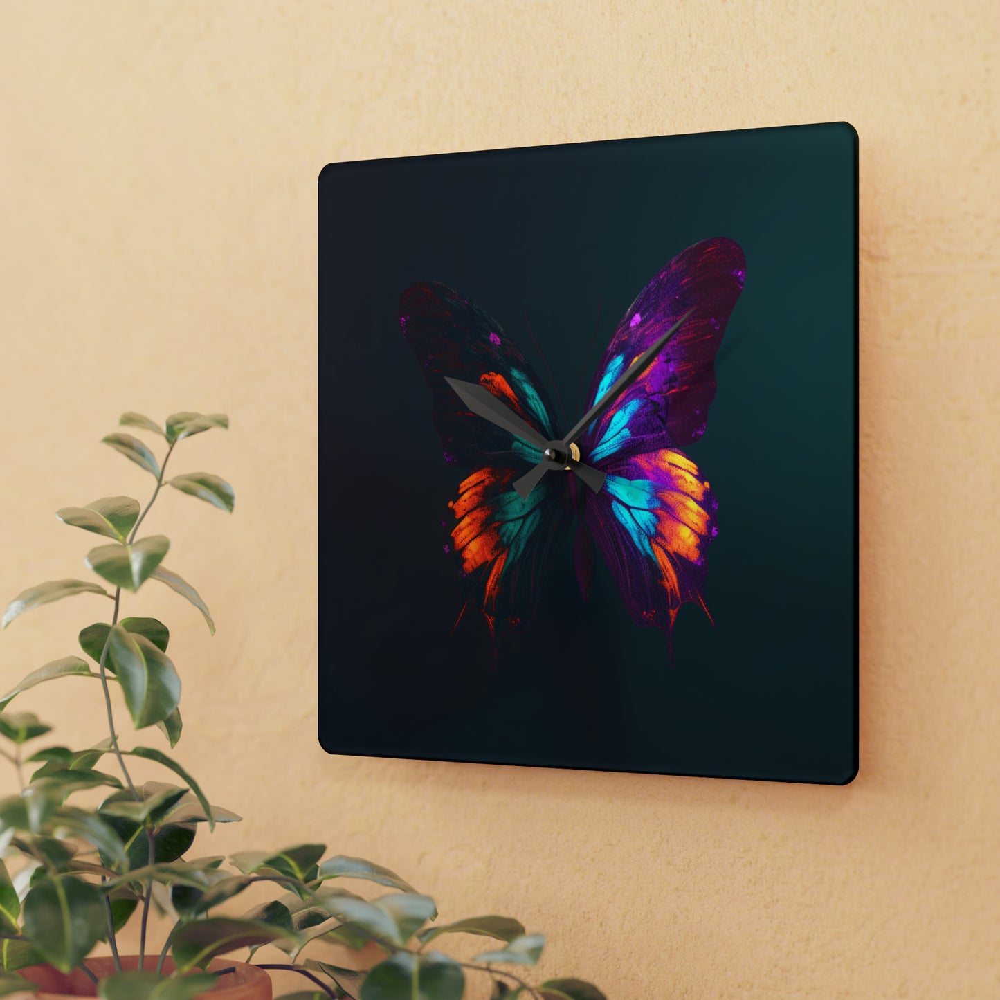 Acrylic Wall Clock Hyper Colorful Butterfly Purple 2