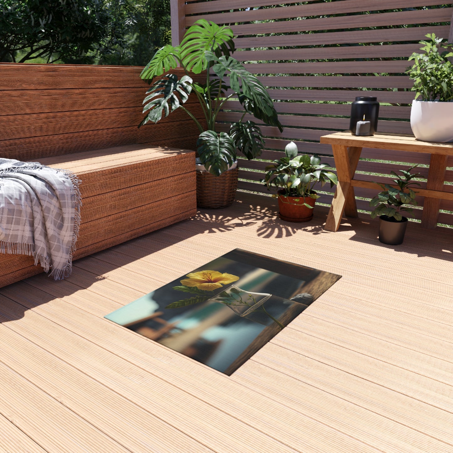 Outdoor Rug  Yellow Hibiscus Wood 4