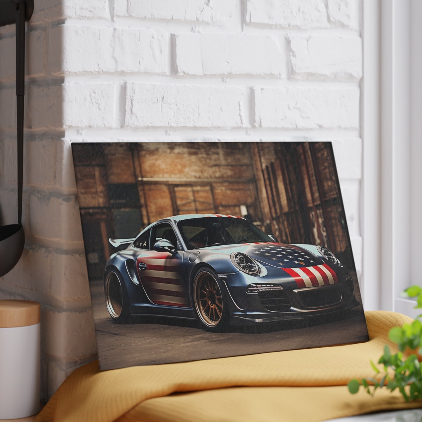 Glass Cutting Board American Flag Porsche 1