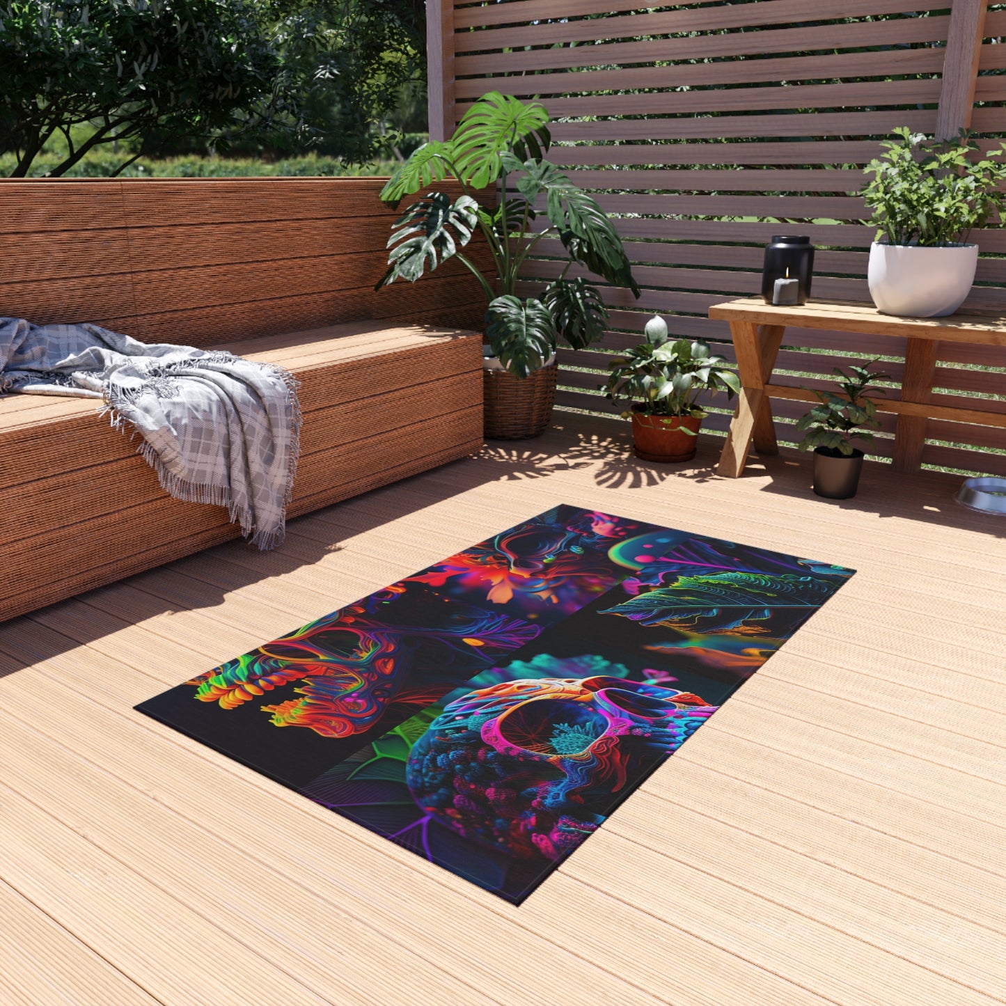 Outdoor Rug  Florescent Skull Death 5