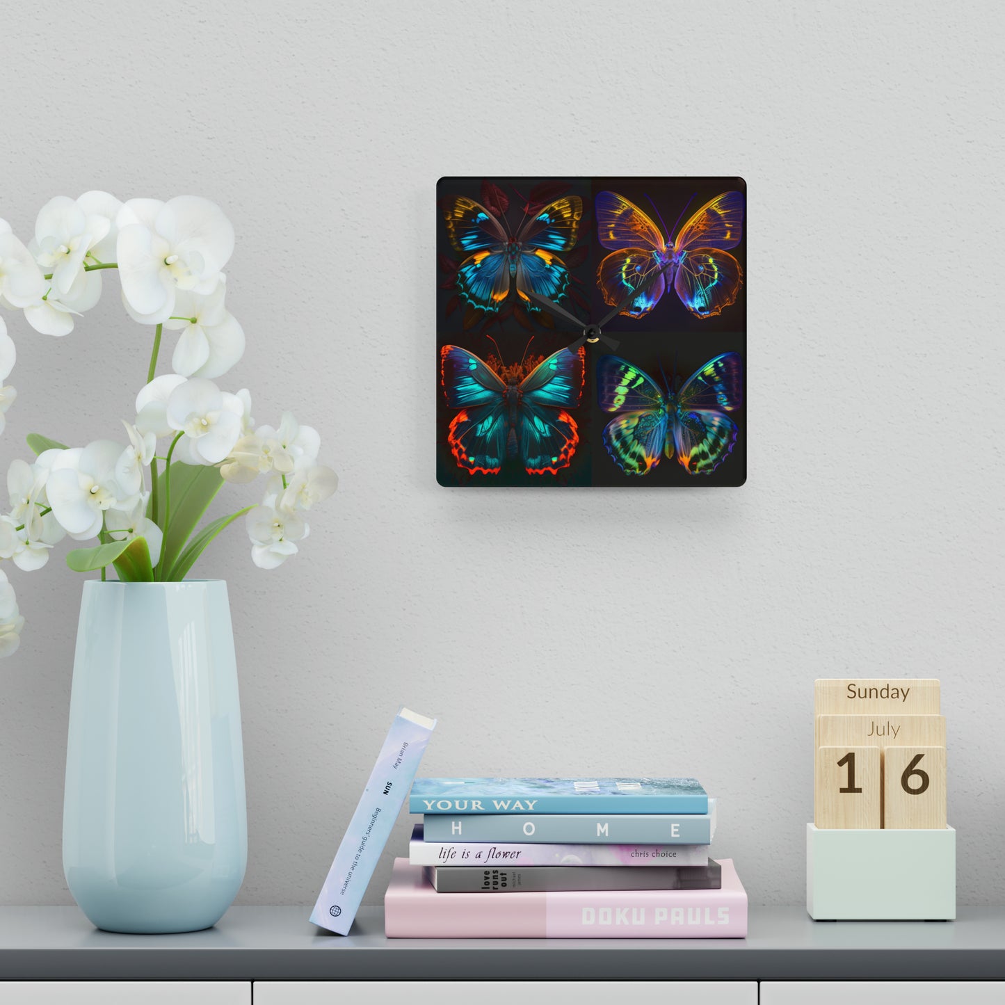 Acrylic Wall Clock Neon Butterfly Flair 5