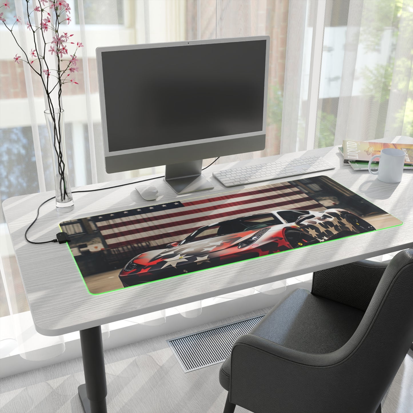 LED Gaming Mouse Pad American Flag Farrari 1