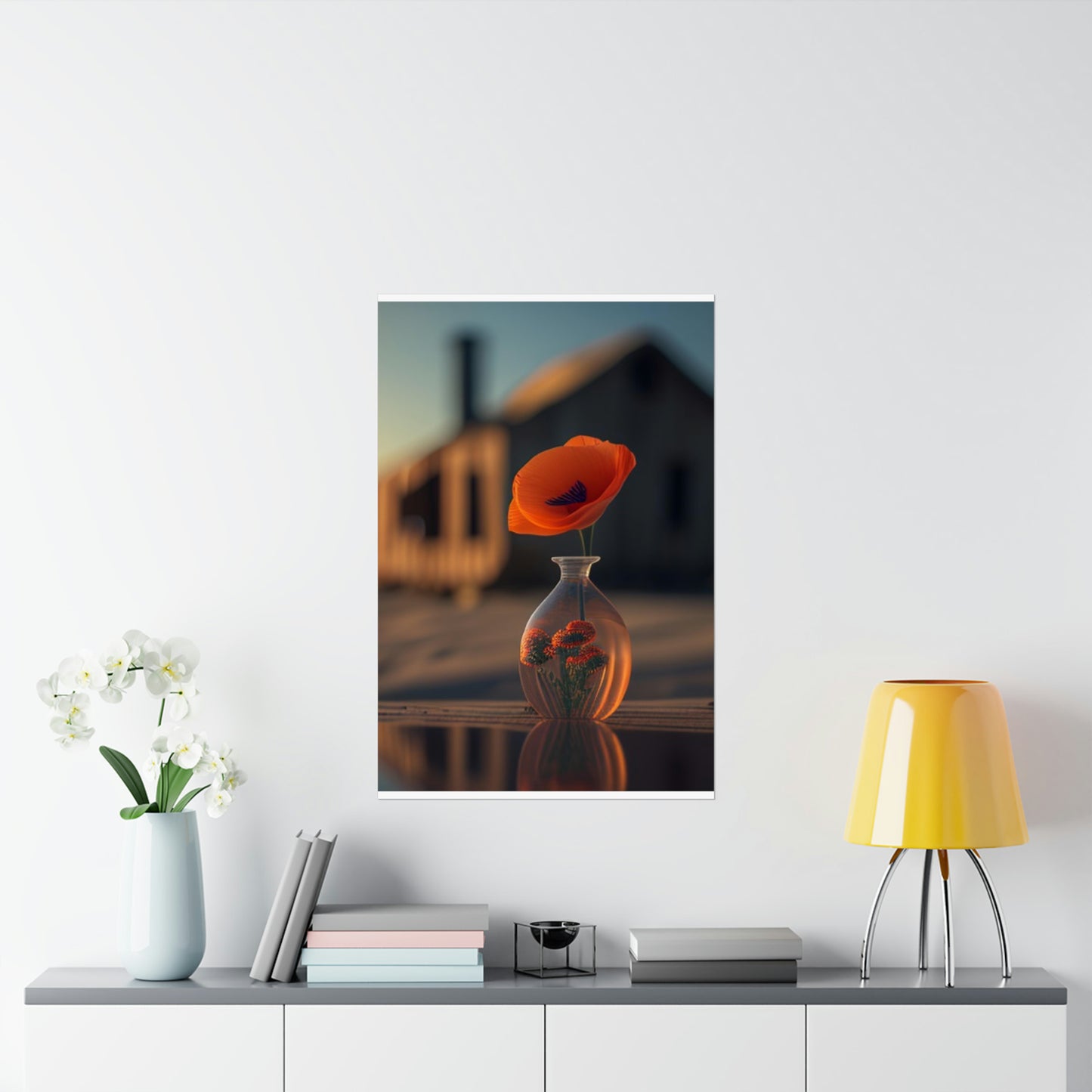 Premium Matte Vertical Posters Orange Poppy in a Vase 3