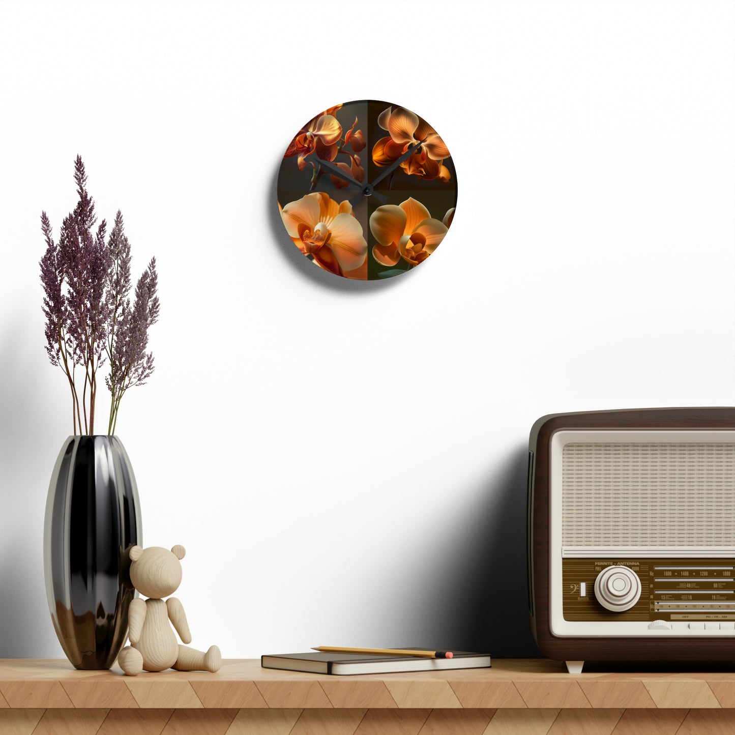 Acrylic Wall Clock Orange Orchid 5