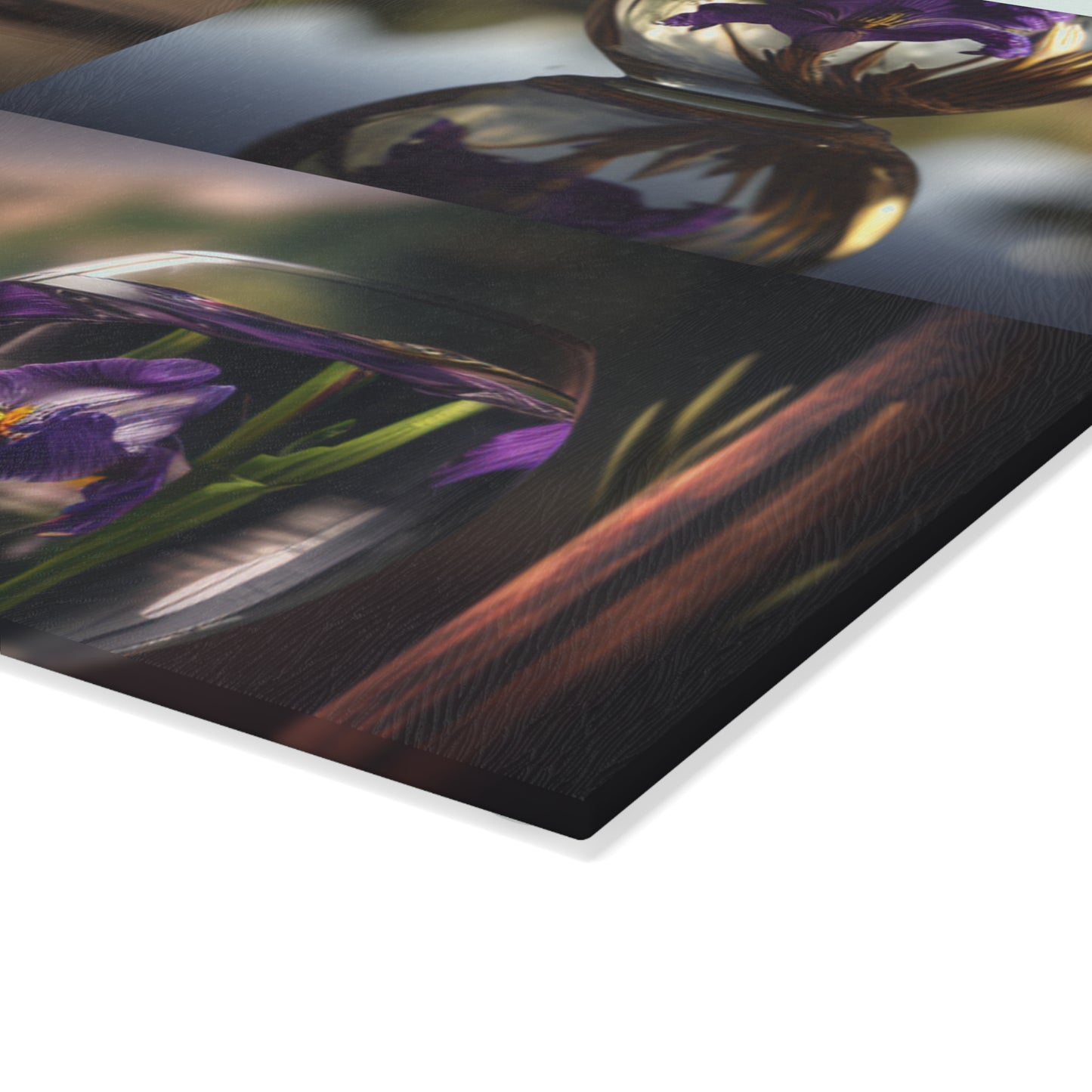 Glass Cutting Board Purple Iris in a vase 5