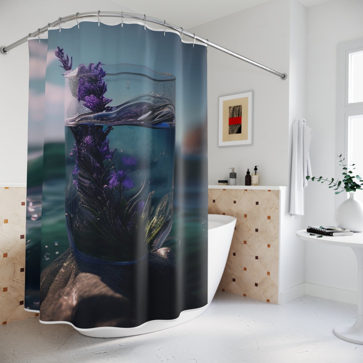 Polyester Shower Curtain Lavender in a vase 2